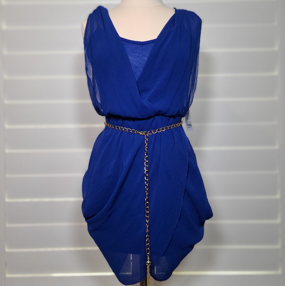 Navy Royal Blue Belted sleeveless tank top blouse